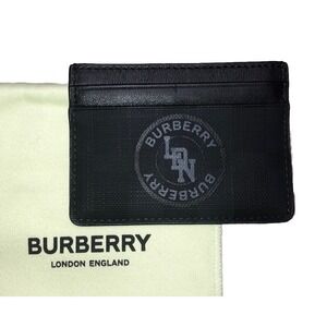 Burberry  Card Case Sandon London Check Print Logo Black Leather ‎ NWT